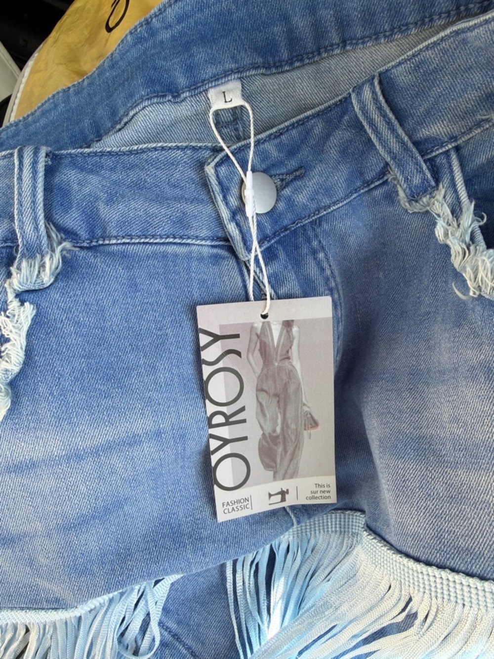 Oyrosy Light Blue Denim Fringe Shorts - Picture 2 of 2